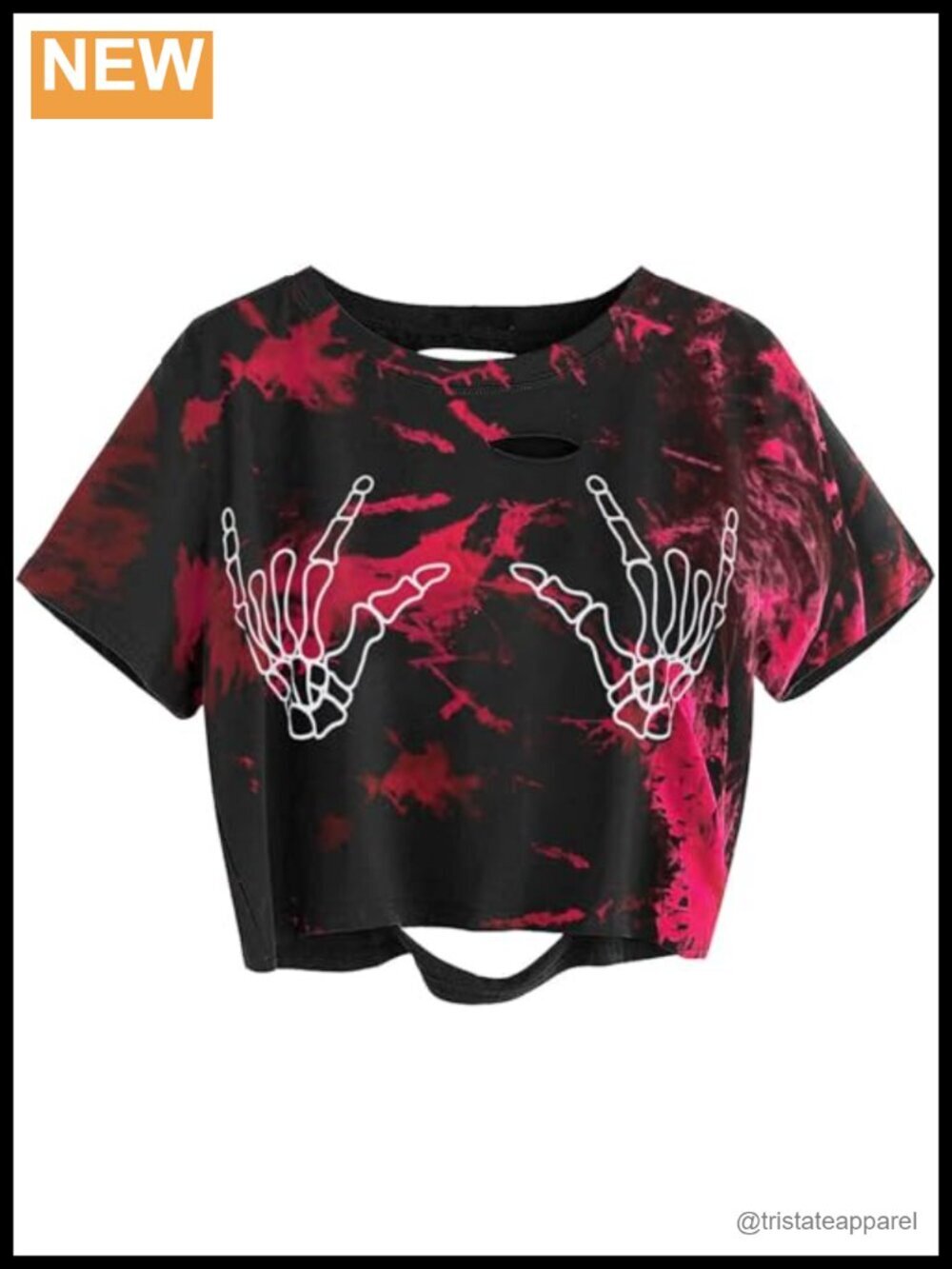 Skull Finger Graphic Distressed Tie Dye Crop Top Tee